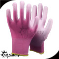 SRSAFETY manguito de nylon rosa de calibre 13 cubierto de palma guante de ajuste guantes de color rosa PU